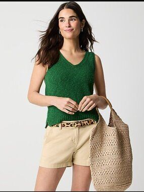 J.CREW Beach Sweater Vest Green V-Neck Knit Tank Top  LARGE